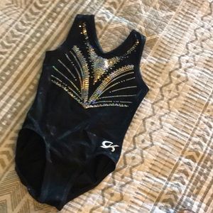 GK Elite gymnastics Leotard. Black metallic & Silver bling